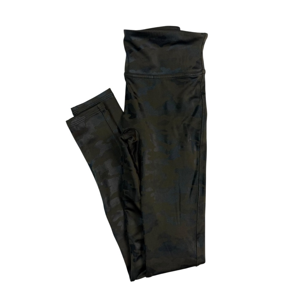 Spanx x Revolve Faux Leather Camo Leggings Matte Dark Olive Black Power Waist XS - Picture 4 of 8
